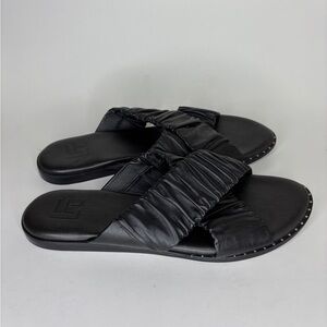 LF/LIFE STUDDED Flat Crossover STRAP LEATHER SANDAL SIZE 10M - Black Brazil